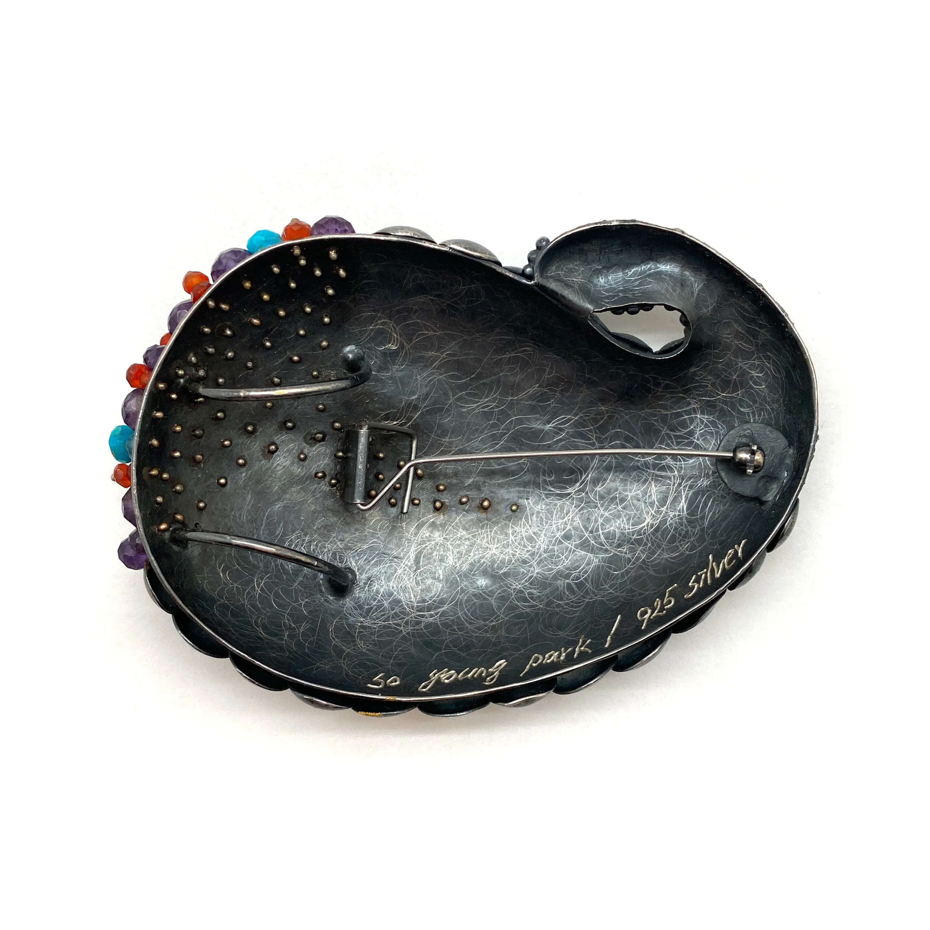 Sterling Silver and Gold Layered Scale Gemstone Brooch/Pendant