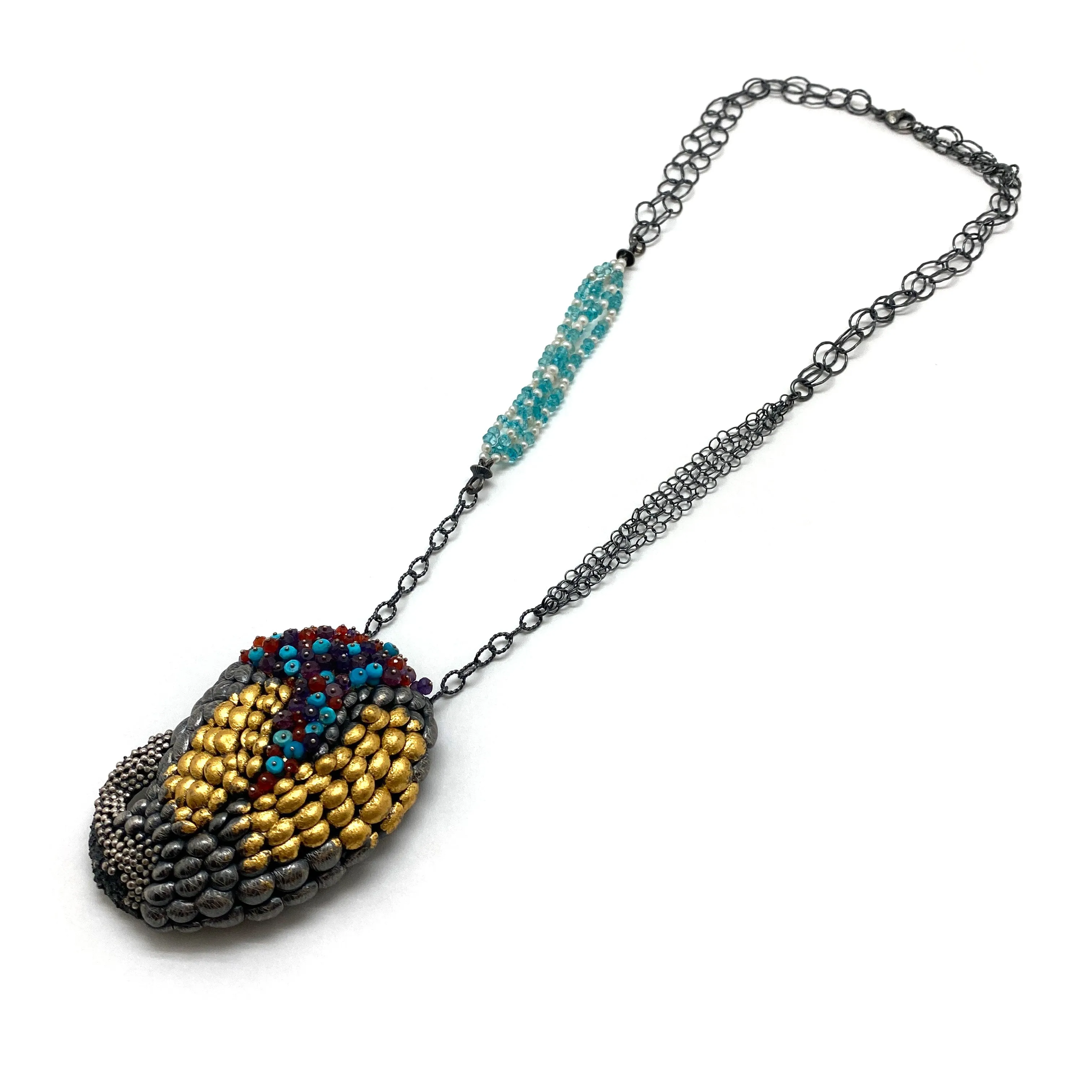Sterling Silver and Gold Layered Scale Gemstone Brooch/Pendant