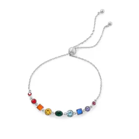 Sterling Silver Crystal Rainbow Bolo Bracelet
