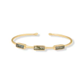 Sterling Silver Gold Plated Moss Agate Cuff Bracelet