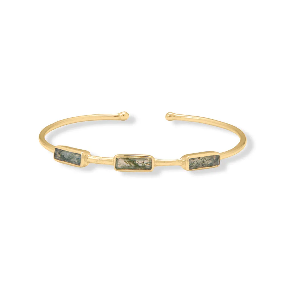 Sterling Silver Gold Plated Moss Agate Cuff Bracelet