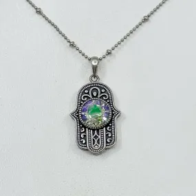 sterling silver mystic topaz hamsa pendant necklace