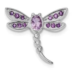 Sterling Silver Pink Quartz Amethyst & White Topaz Dragonfly Pin / Chain Slide Pendant