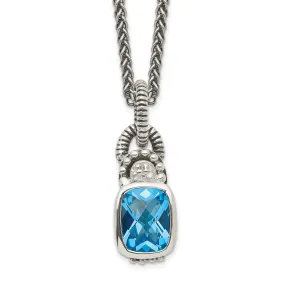 Sterling Silver Sky Blue Topaz Diamond Necklace