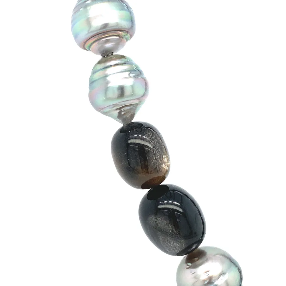 Tahitian Pearl & Moonstone Necklace with Vario Clasp - "Ta'aroa"