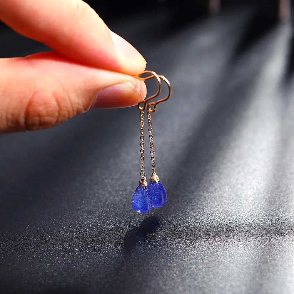 Tanzanite Earrings - Beautiful Tanzanite Fine Jewelry - Tanzanite Dangle Drop Earring - Dainty Gold Purple Gemstone Birthstone Earring