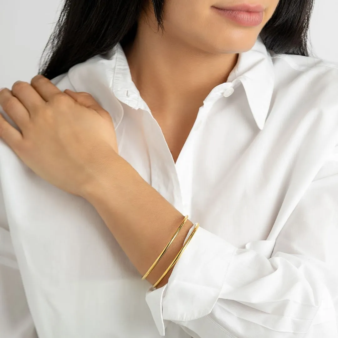 Tarnish Resistant 14k Gold Plated Double Row Bangle Bracelet