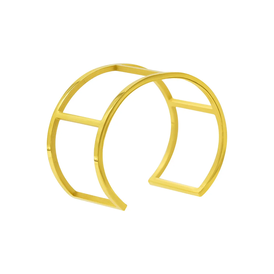 Tarnish Resistant 14k Gold Plated Double Row Cuff Bracelet