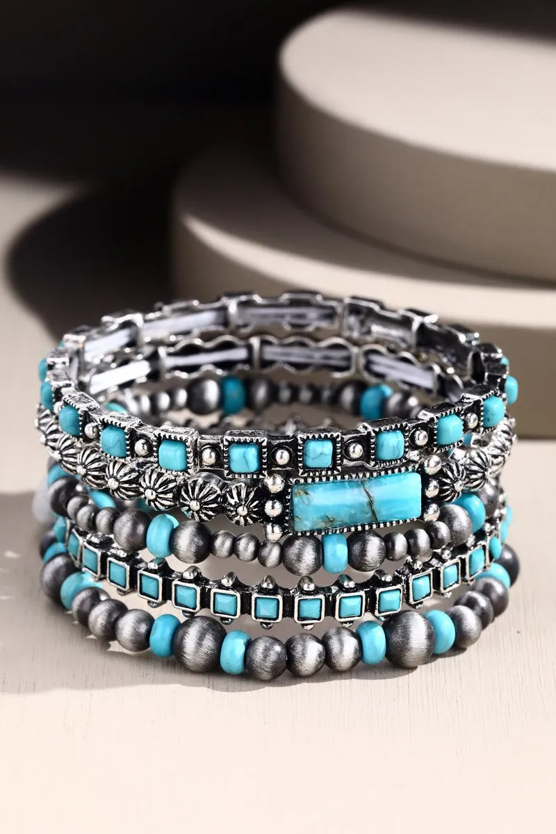 Tawny Stone Bracelet Set - Turquoise