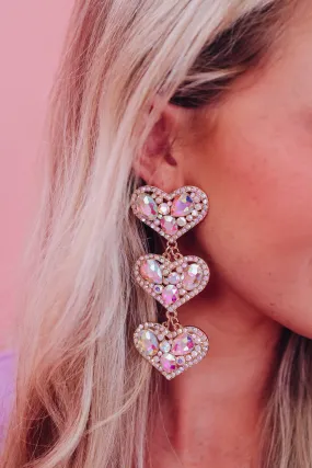 Three Heart Gemstone Dangle Earrings - AB