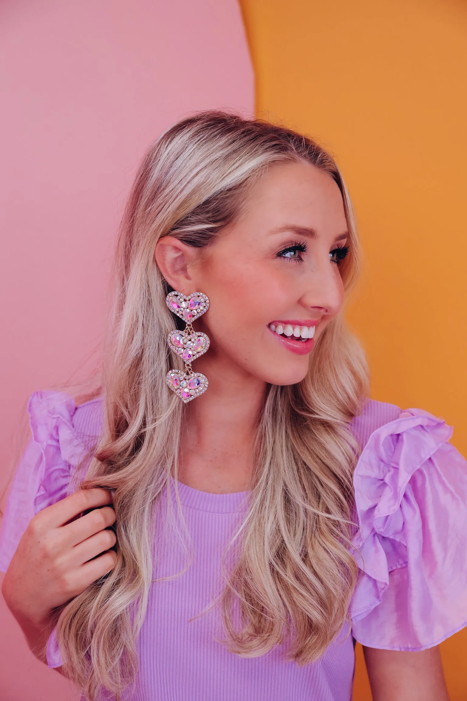 Three Heart Gemstone Dangle Earrings - AB