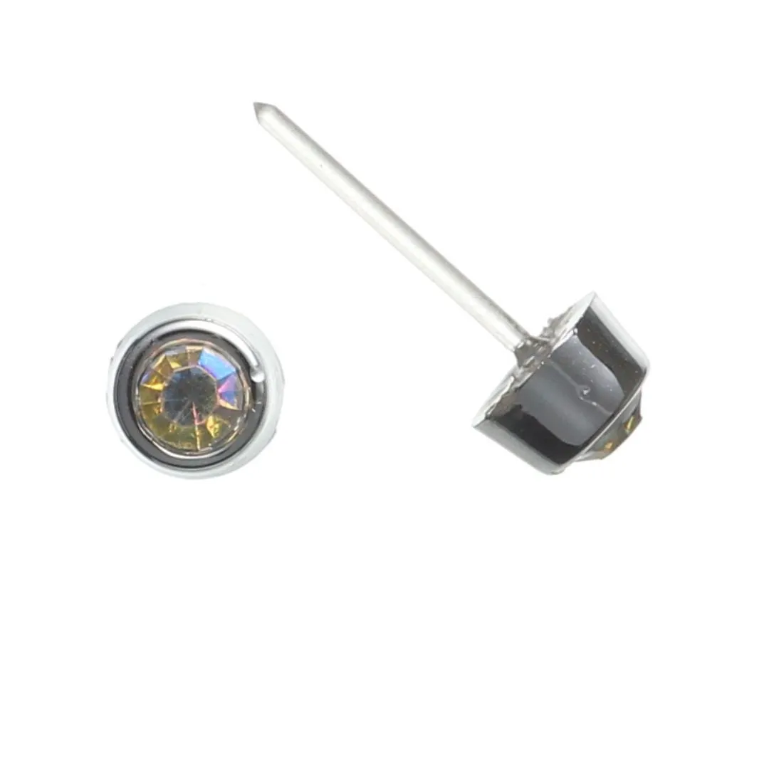Tiny Silver-Plated Rhinestones Studs Hypoallergenic Earrings for Sensitive Ears Made with Plastic Posts