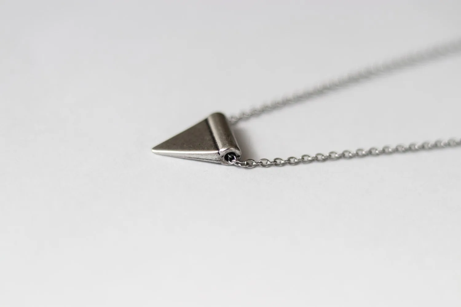 Triangle necklace for men, triangle bead, silver link chain, gift for him, geometric
