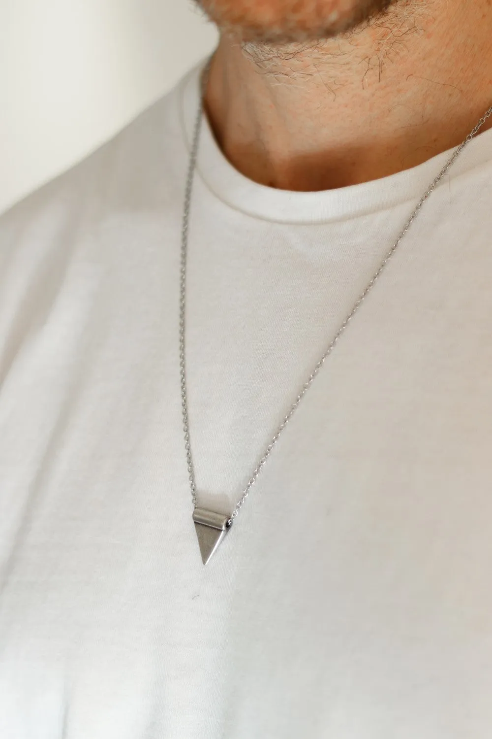 Triangle necklace for men, triangle bead, silver link chain, gift for him, geometric