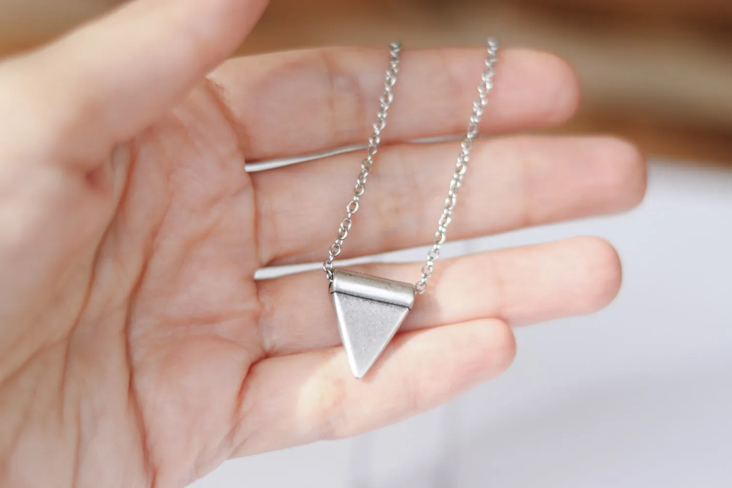 Triangle necklace for men, triangle bead, silver link chain, gift for him, geometric