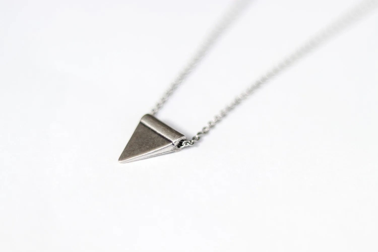 Triangle necklace for men, triangle bead, silver link chain, gift for him, geometric