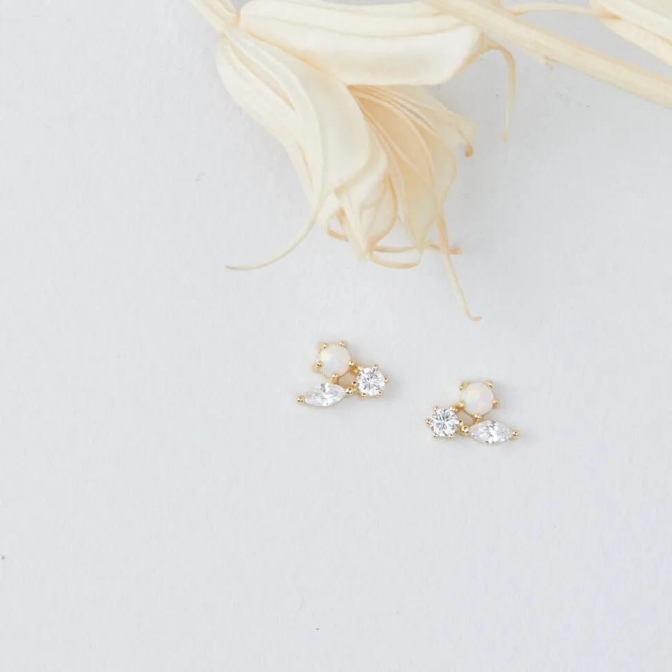 Trio Cluster Opal Stud Earrings