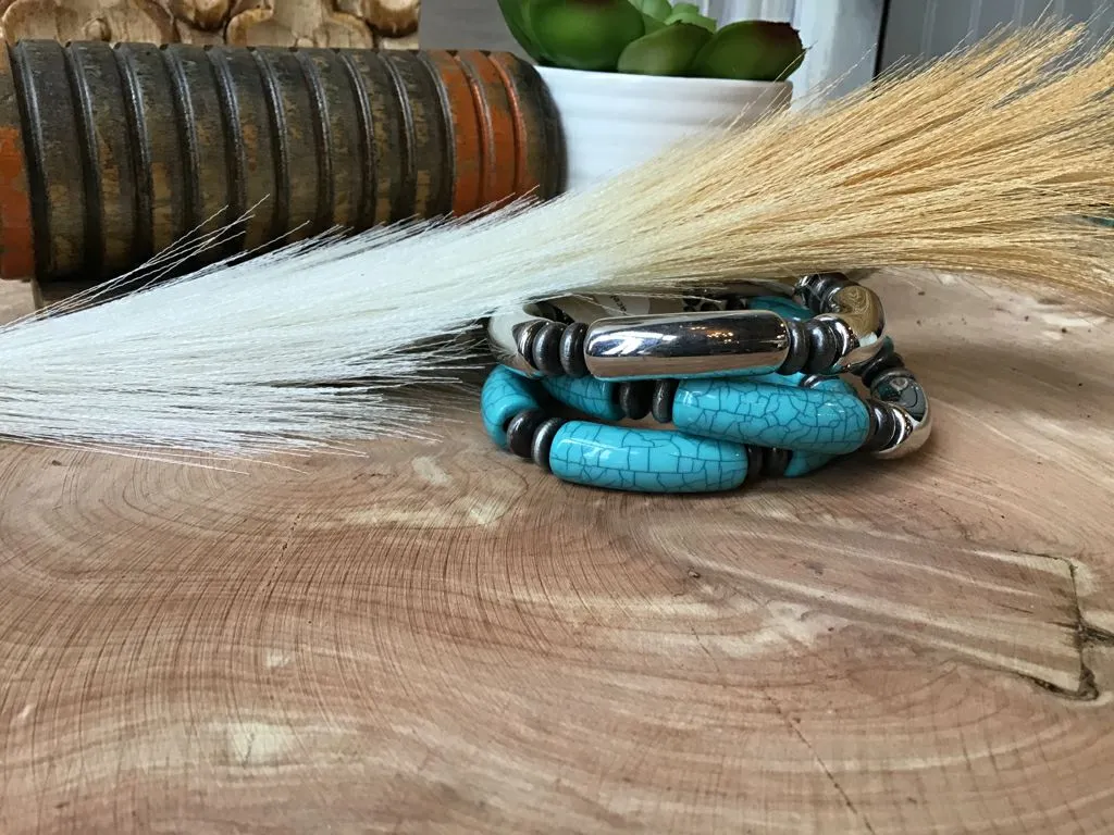 Turquoise & Silver Triple Stretch Bracelet Stack