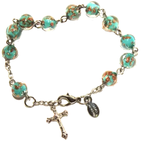 Turquoise Genuine Murano Silver-Tone Rosary Bracelet with Sommerso Beads