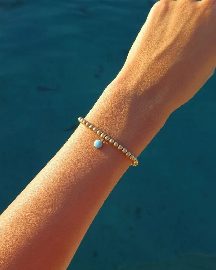Turquoise Large Beaded Bracelet  - 14k Yellow Gold Fill