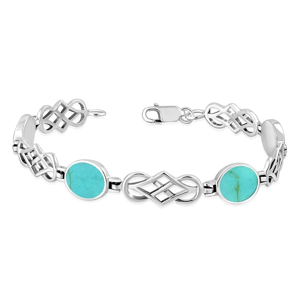 Turquoise Oval Links Celtic Knot Silver Bracelet