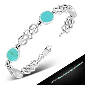 Turquoise Oval Links Celtic Knot Silver Bracelet