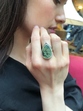 Turquoise Silver Ring - Teardrop Ring, Natural Turquoise Ring, Statement Turquoise Ring