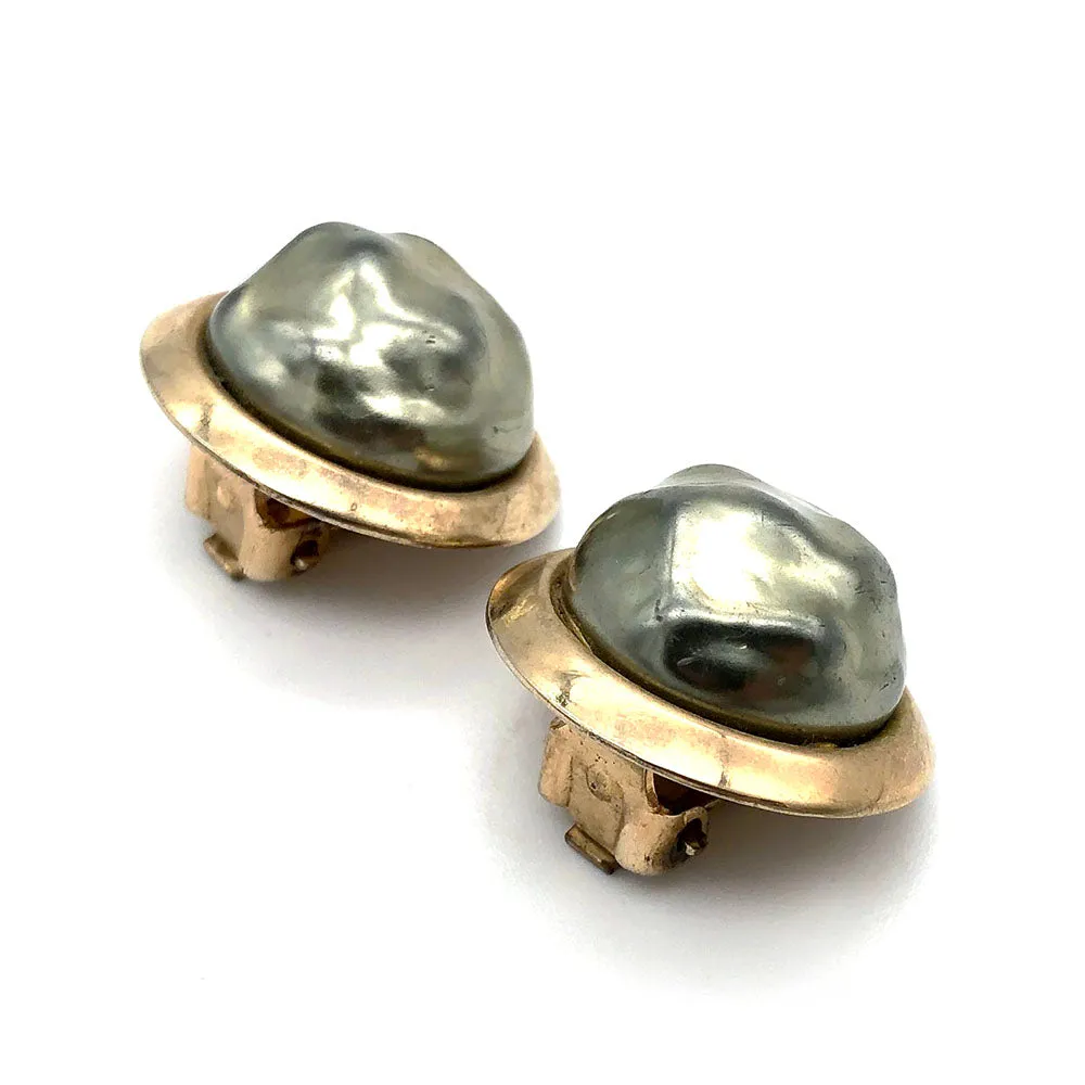 【USA輸入】ヴィンテージ バークレー グレー バロックパール イヤリング/Vintage Barclay Grey Baroque Pearl Clip On Earrings