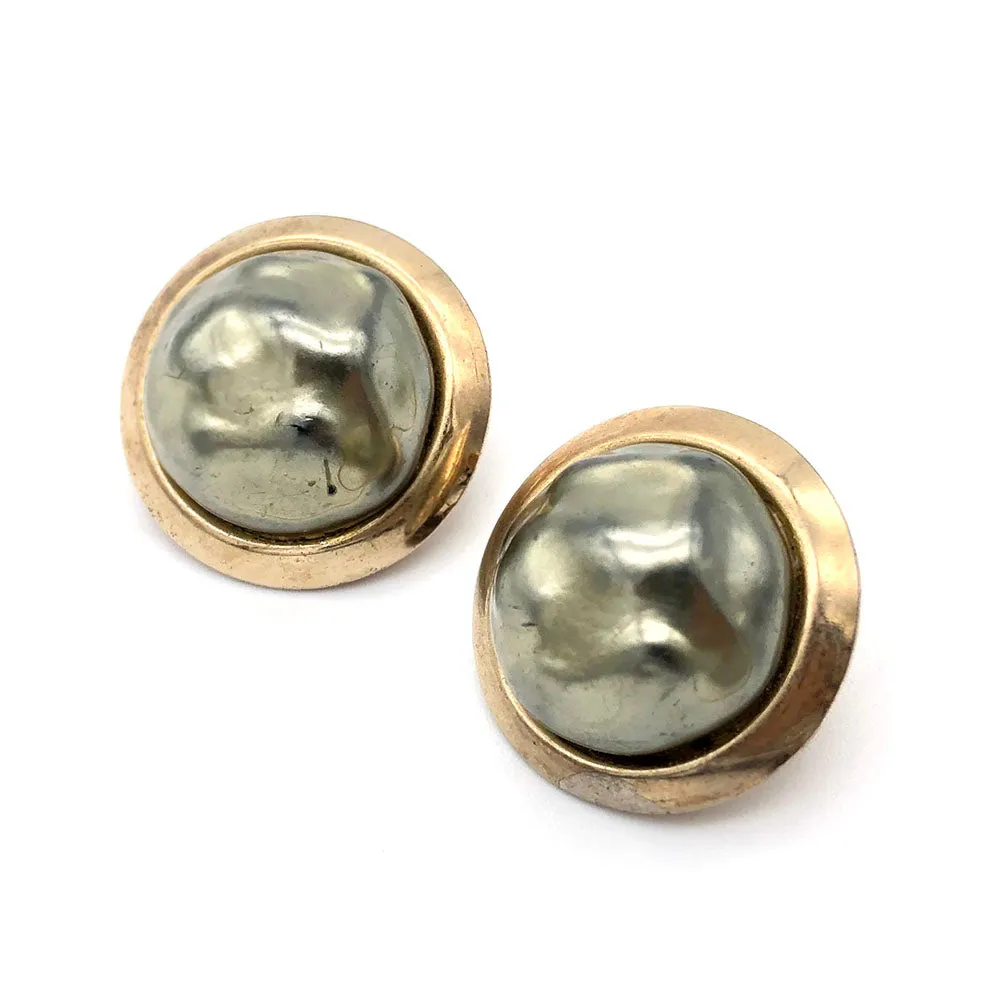 【USA輸入】ヴィンテージ バークレー グレー バロックパール イヤリング/Vintage Barclay Grey Baroque Pearl Clip On Earrings