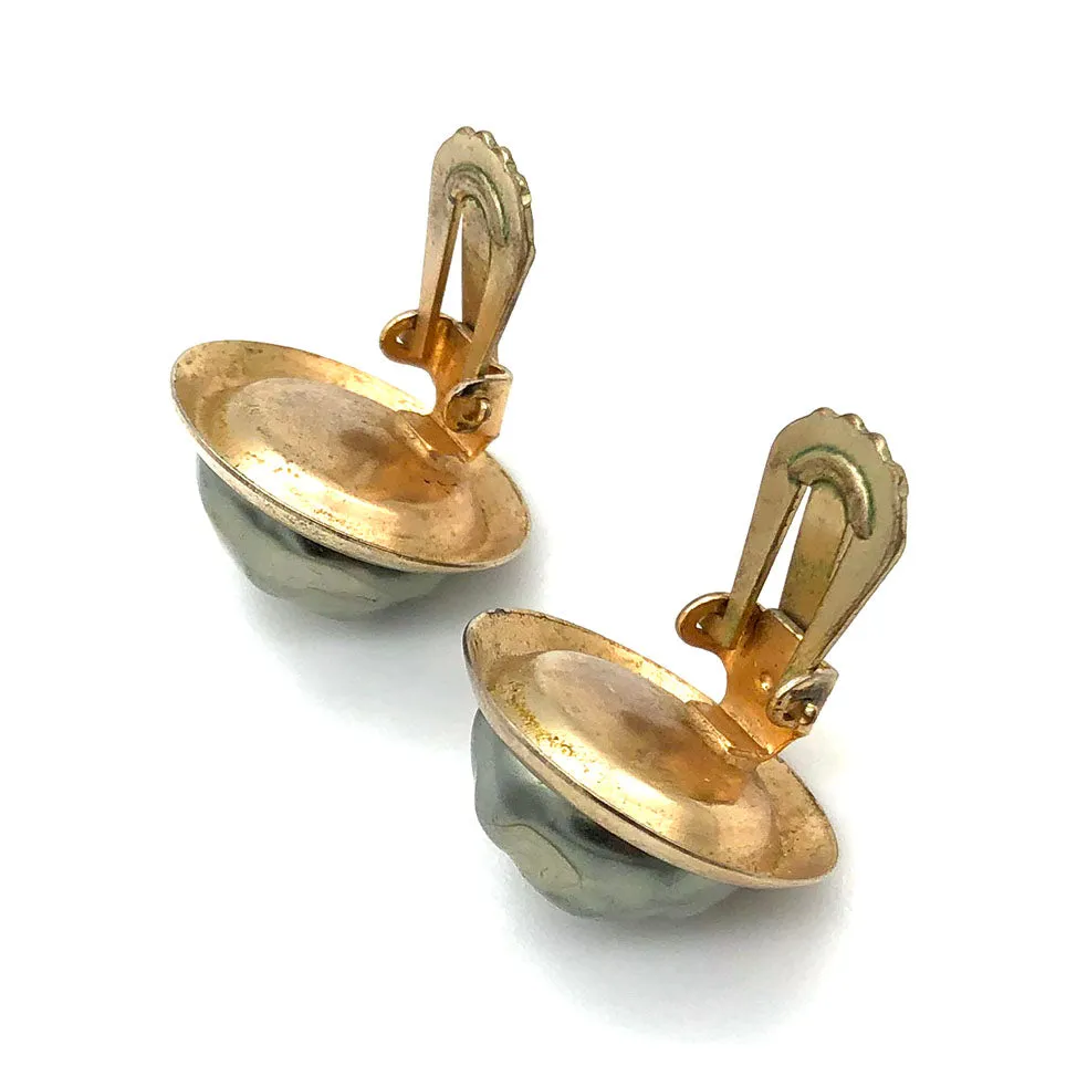 【USA輸入】ヴィンテージ バークレー グレー バロックパール イヤリング/Vintage Barclay Grey Baroque Pearl Clip On Earrings