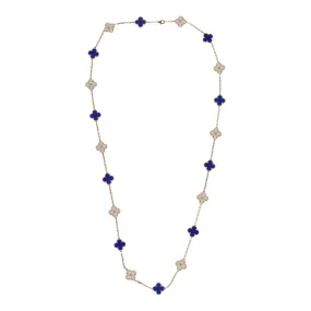 Van Cleef & Arpels Vintage Alhambra 20 Motif Necklace Lapis Lazuli Diamonds & Yellow 18K Gold Hardware