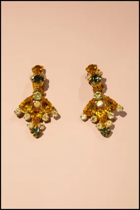 Vintage 1950s Amber Rhinestone Drop Earrings