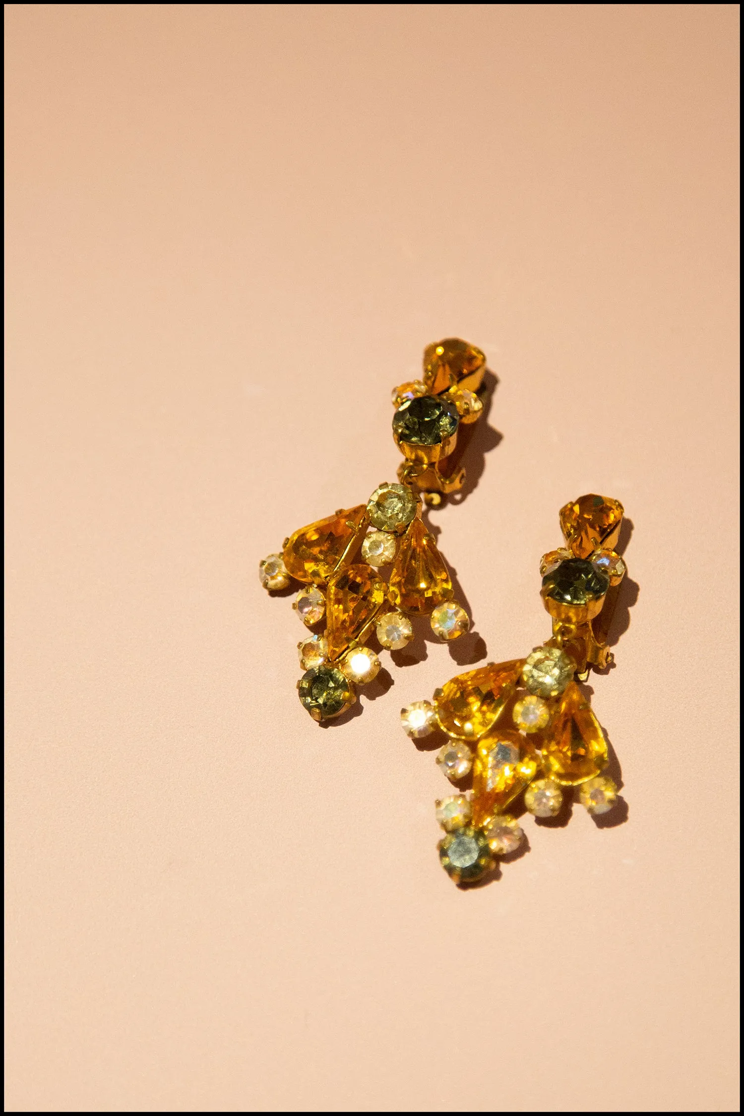 Vintage 1950s Amber Rhinestone Drop Earrings