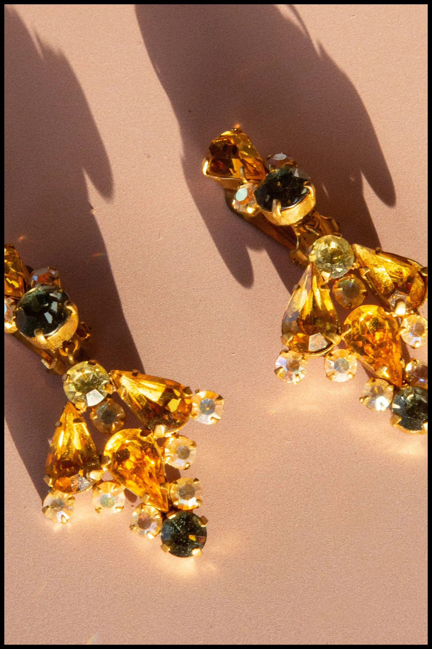 Vintage 1950s Amber Rhinestone Drop Earrings