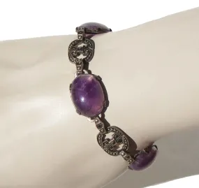 Vintage 30s Art Deco Bracelet Sterling Silver Amethyst Marcasites