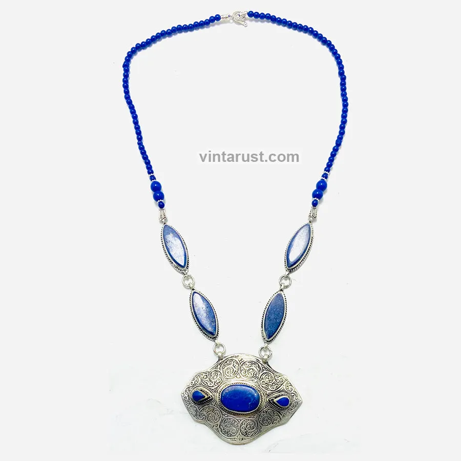 Vintage Blue Lapis Lazuli Stone Necklace