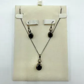 Vintage Coldwater Creek Sterling Silver & Garnet Necklace & Earring Box Set /cb