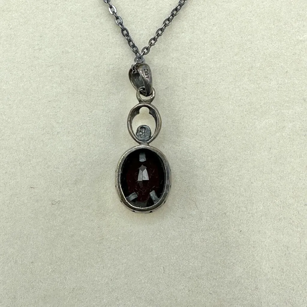 Vintage Coldwater Creek Sterling Silver & Garnet Necklace & Earring Box Set /cb
