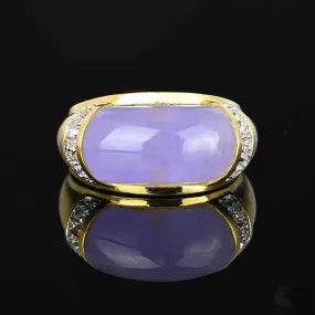 Vintage Diamond East West Purple Jade Ring in 14K Gold