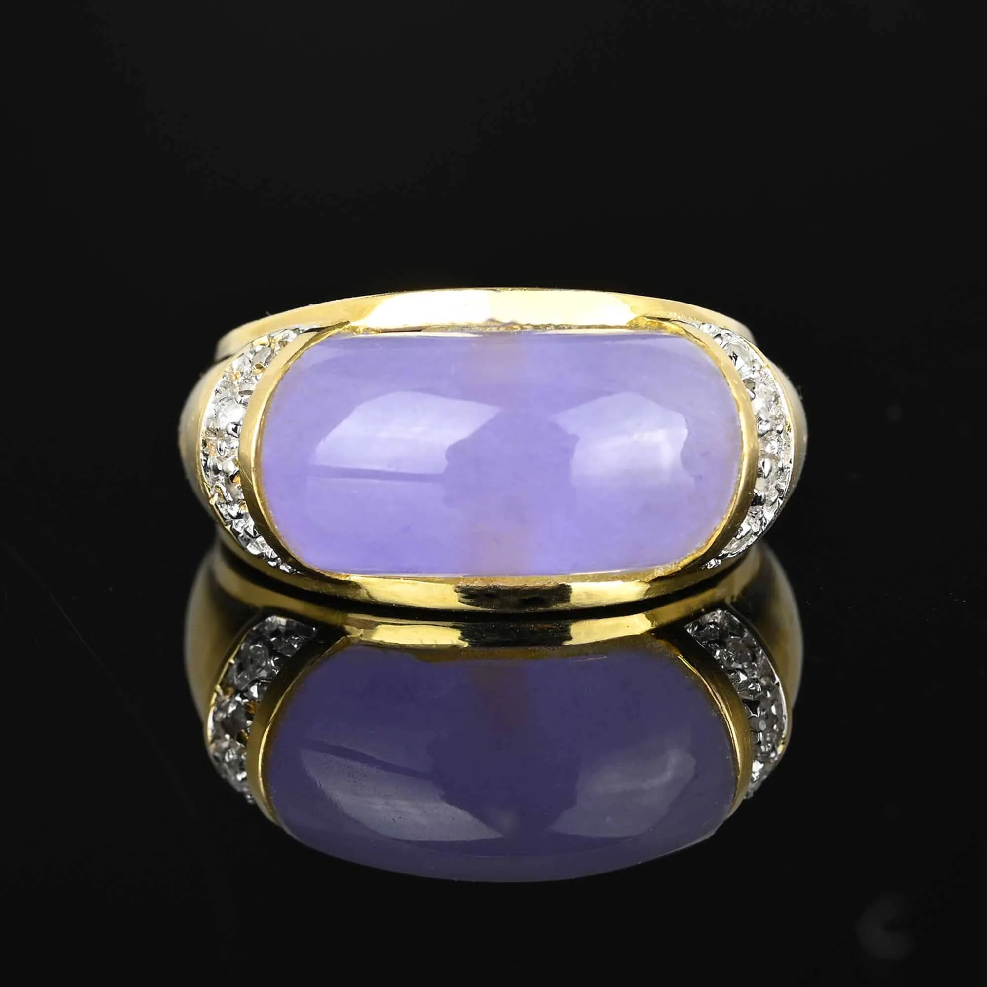 Vintage Diamond East West Purple Jade Ring in 14K Gold