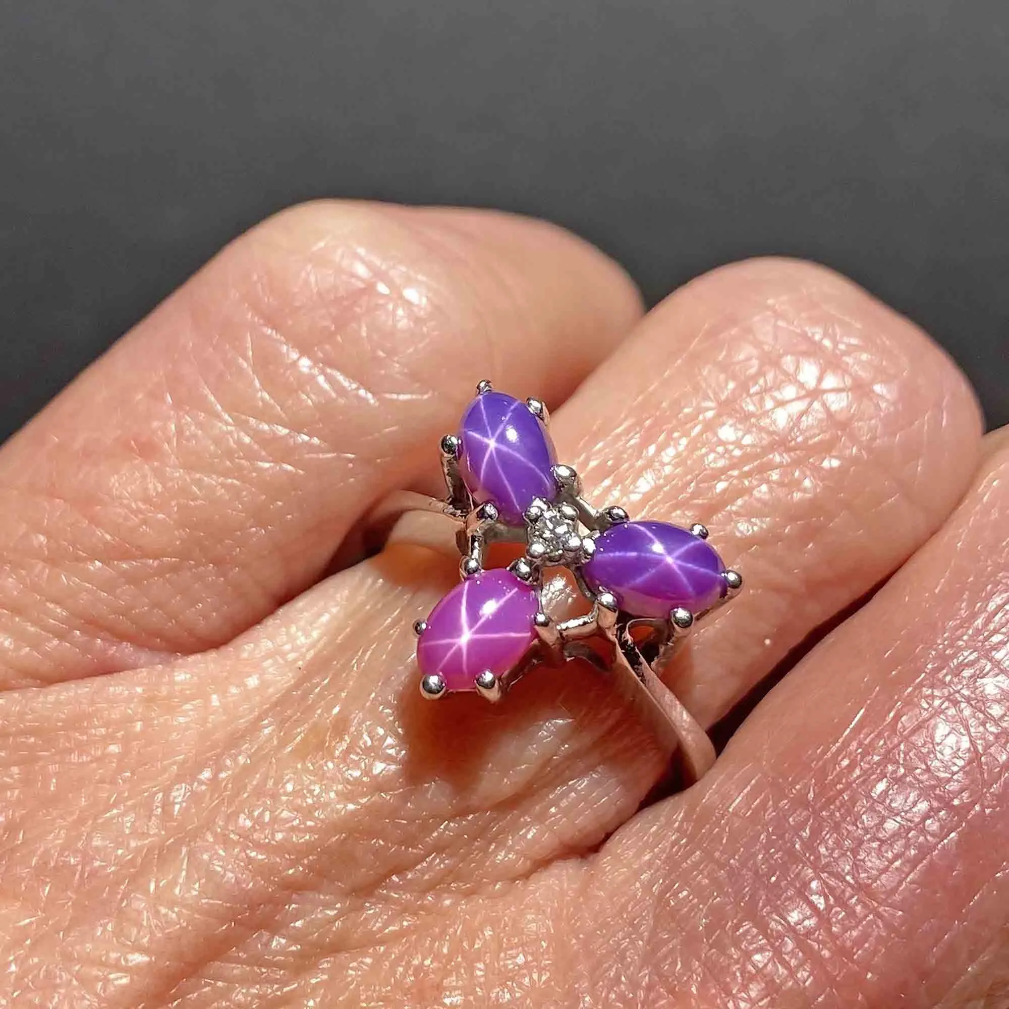 Vintage Diamond Ruby and Purple Star Sapphire Ring in White Gold