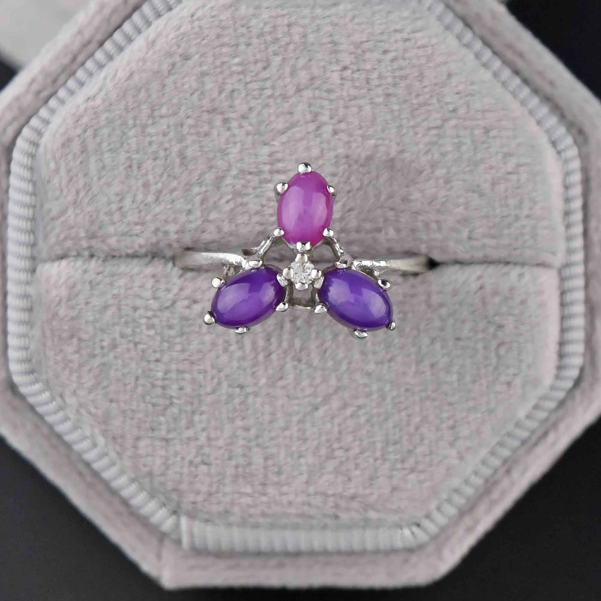 Vintage Diamond Ruby and Purple Star Sapphire Ring in White Gold