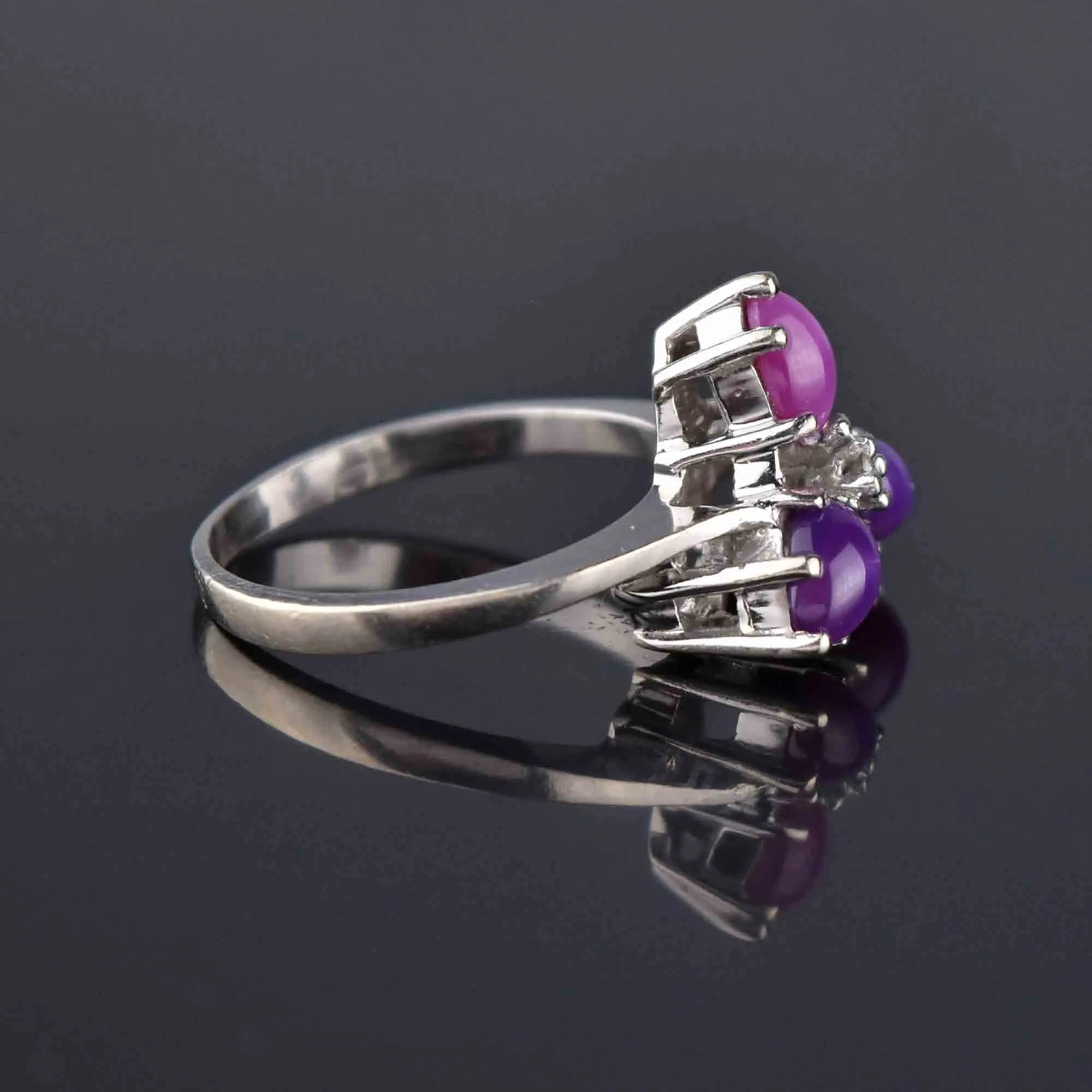 Vintage Diamond Ruby and Purple Star Sapphire Ring in White Gold