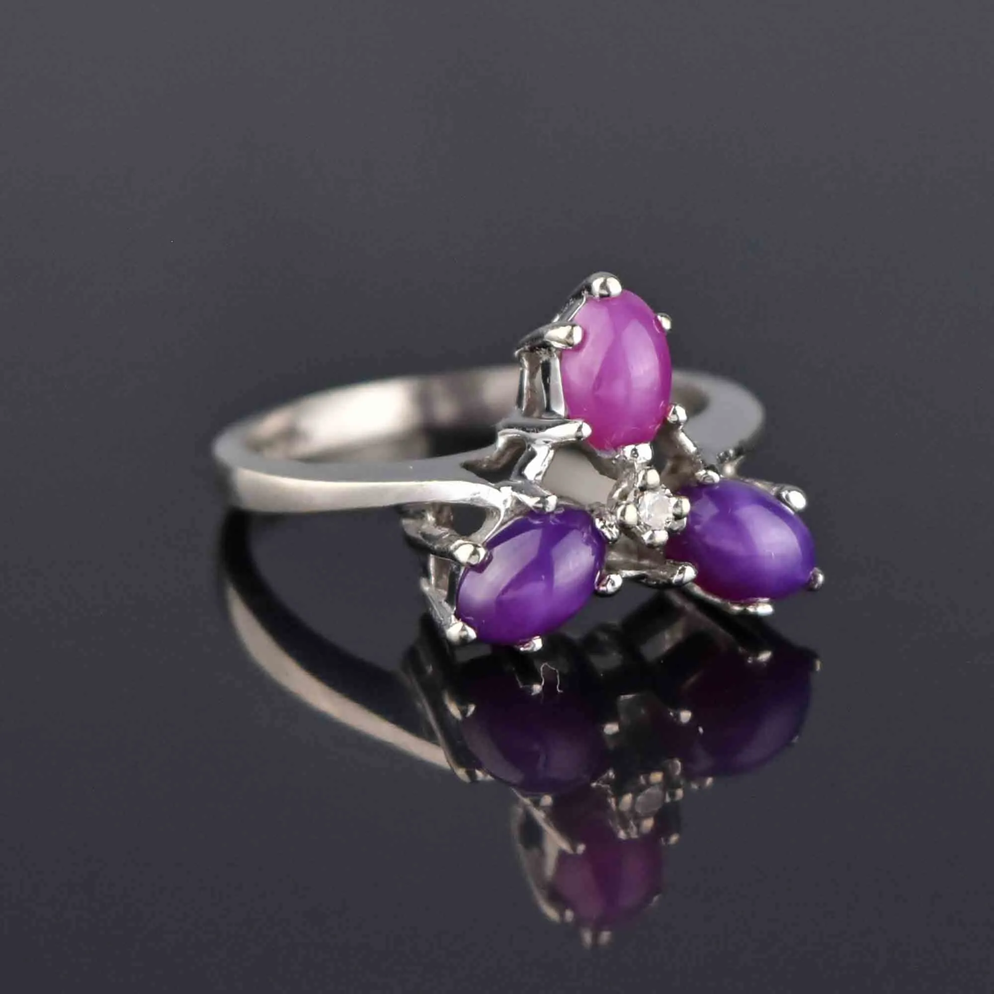 Vintage Diamond Ruby and Purple Star Sapphire Ring in White Gold