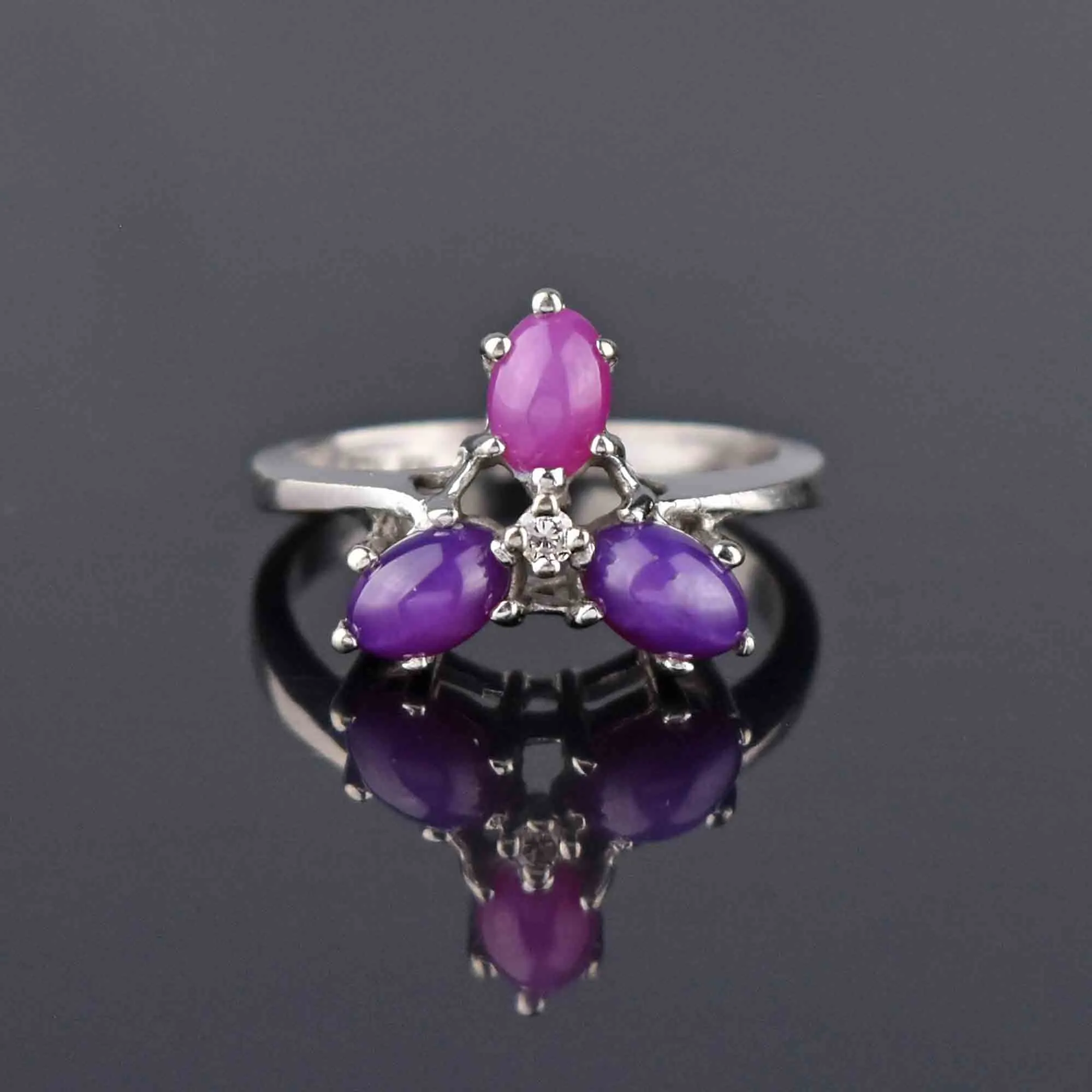 Vintage Diamond Ruby and Purple Star Sapphire Ring in White Gold