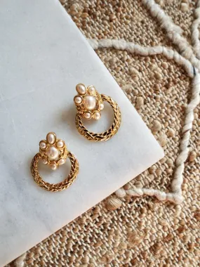 Vintage Golden Pearl Door Knocker Earrings
