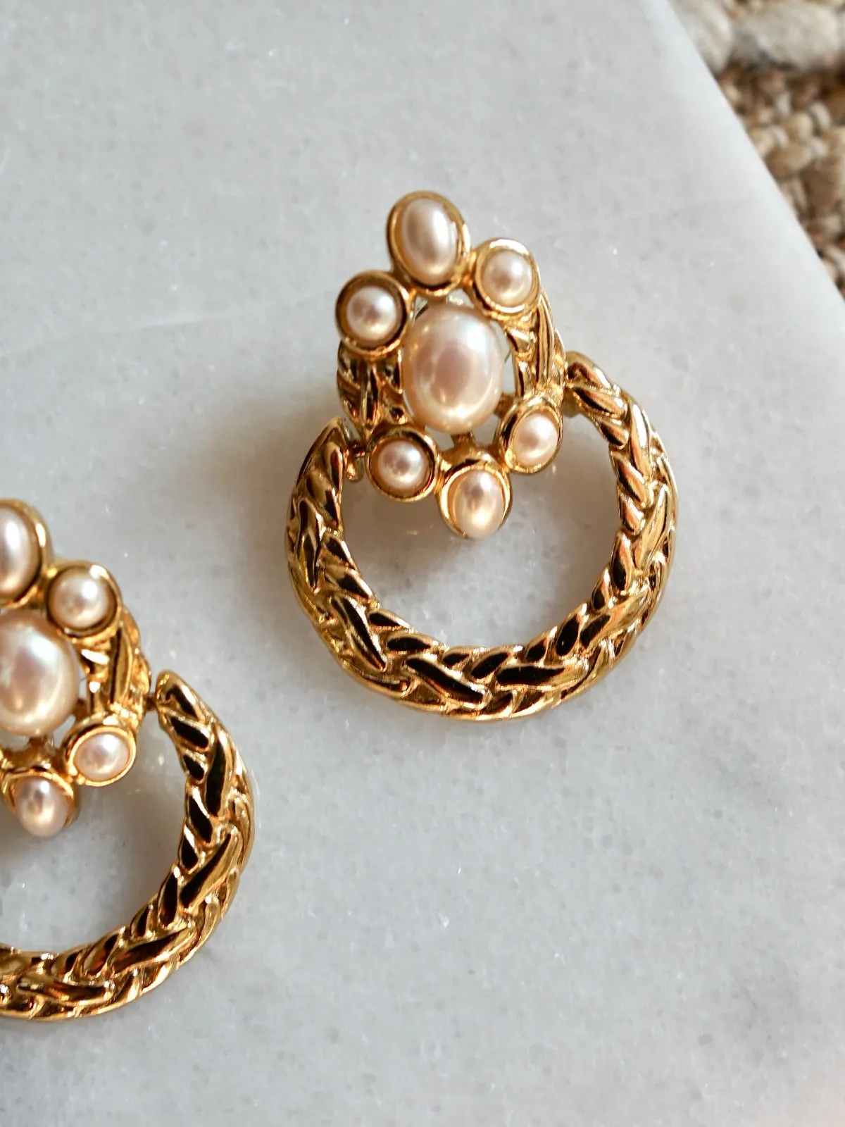 Vintage Golden Pearl Door Knocker Earrings