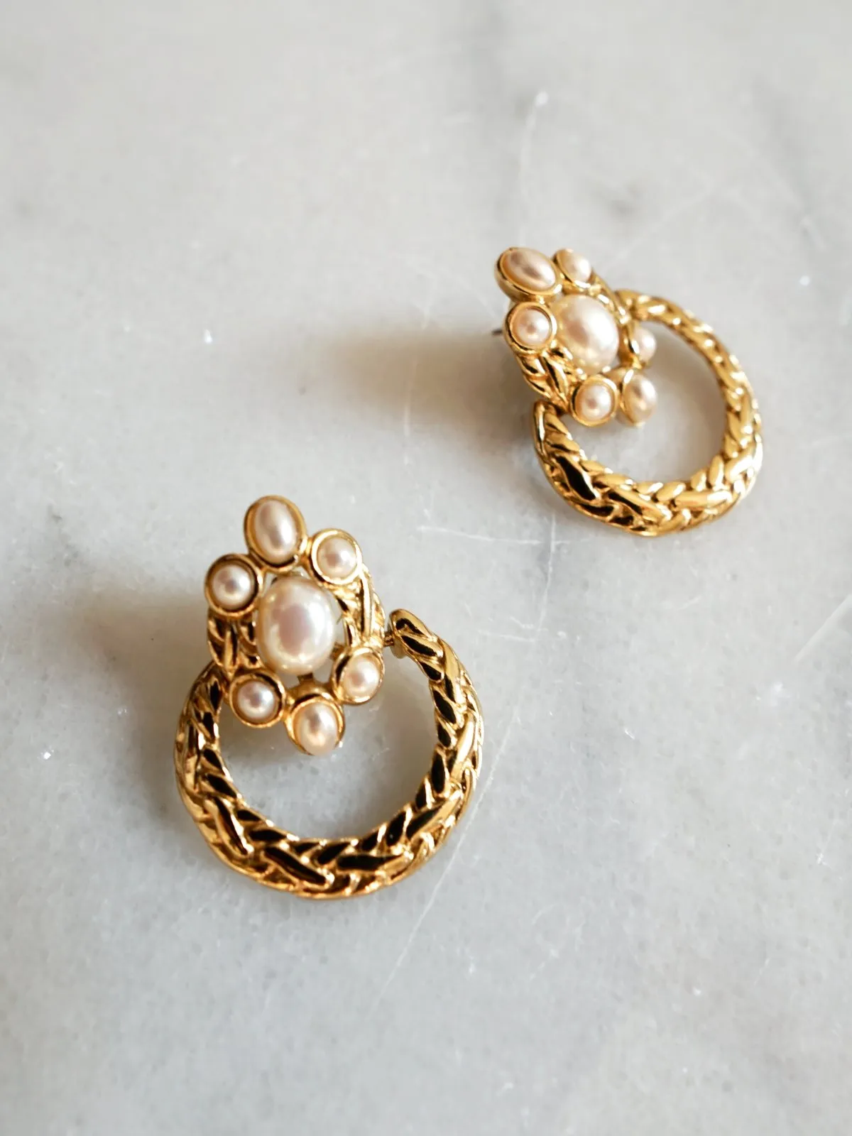 Vintage Golden Pearl Door Knocker Earrings