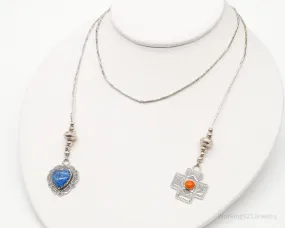 Vintage Native American CJC Coral Lapis Lazuli Sterling Silver Necklace 38"