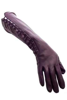 Vintage Portolano eggplant silk lined leather gloves with leather buttons